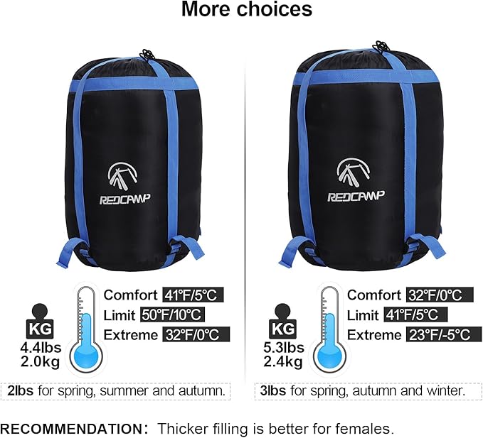 REDCAMP Flannel Sleeping Bag for Adults Comfortable Cotton Sleeping Bags for Camping with Detachable Hood Red/Grey/Blue/Black