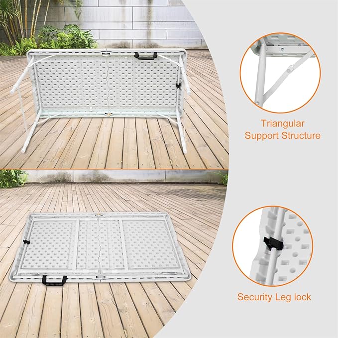 ZeHuoGe Portable Folding TableLightweight Picnic Party Dining Camp Table Folding Banquet TableMultifunctional Camping Table (White 4ft)