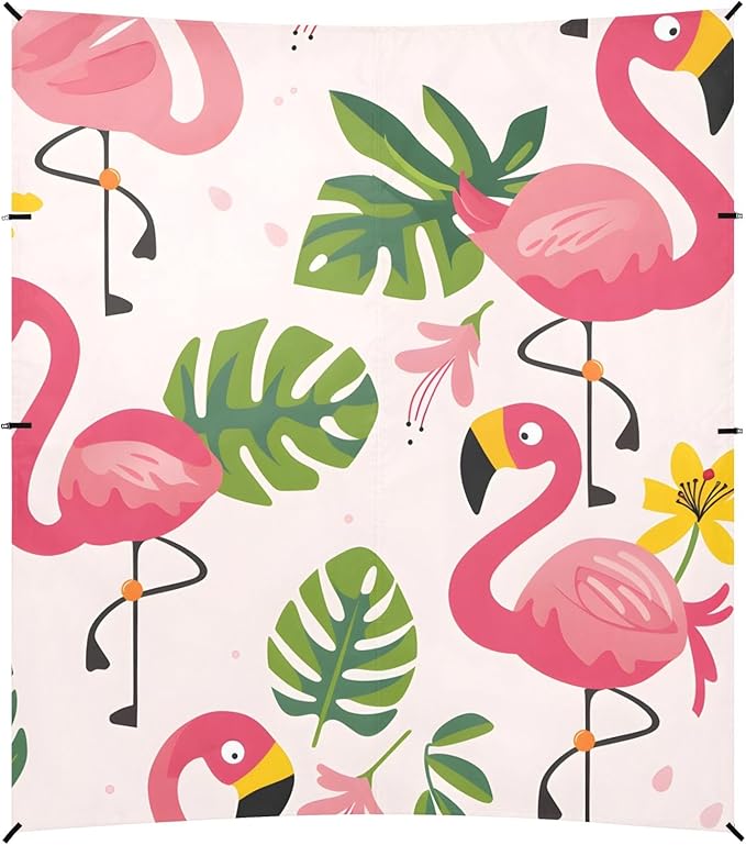 Flamingo Cute Cartoon Leaf Flower Camping Sun Shelter Beach Tent Portable Beach Sun Shade Outdoor Canopy for Camping Trips Fishing Picnic
