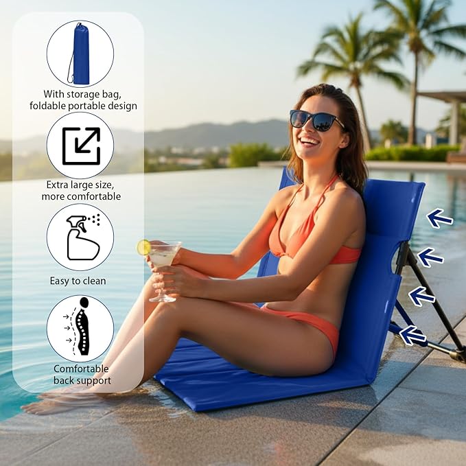 Jetec Foldable Floor Backrest Chair Portable Camping Chair with Storage Bag Light Weight Lazy Seat for Indoor Outdoor Bed Ground Park Lawn Concerts Beach Hiking