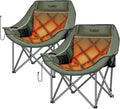 Heated Oversized Camping Chair for Adults Portable Folding Padded Chair with 3 Heat Levels Cup Holder Side Pocket and Carry Bag for Camping Outdoor Sports Picnic Green 2 Pack Set Supports up to 450lbs