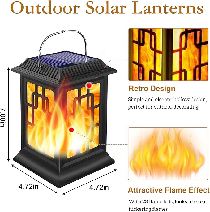Outdoor Solar Lanterns Flickering Flame Solar Lights Hanging Waterproof LED Garden Umbrella Decorative Lighting with 2 Lighting Modes for Patio Garden Deck Yard