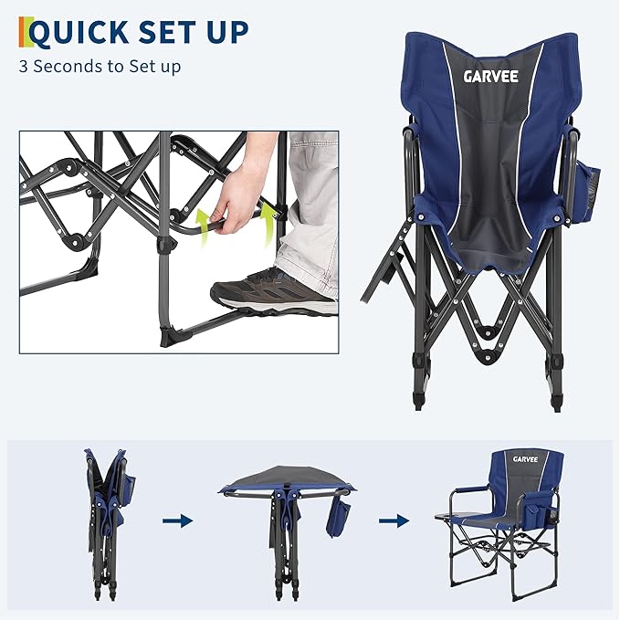 Folding Camping Chairs for Adults Portable Lawn Chair with Side Table Side Pocket &amp Beverage Holder Heavy Duty Director Chair for Outside Rv Beach Yard Garden Deck