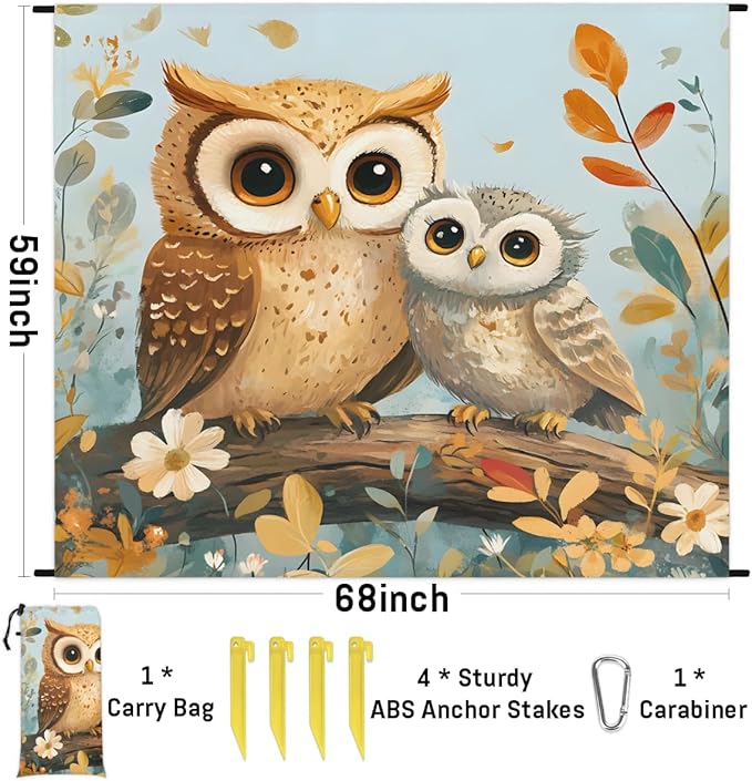 Waterproof Sandproof Beach Blanket 59''×68'' Cute Bird Polyester Outdoor Picnic Blanket with 4 Stakes &amp Storage Bag for BeachCampingVacation Blue