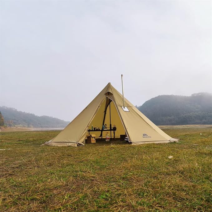 Tipi Hot Tent with Fire Retardant Stove Jack for Flue Pipes 5~8 Person Teepee Tents for Family Team Outdoor Backpacking Camping Hiking