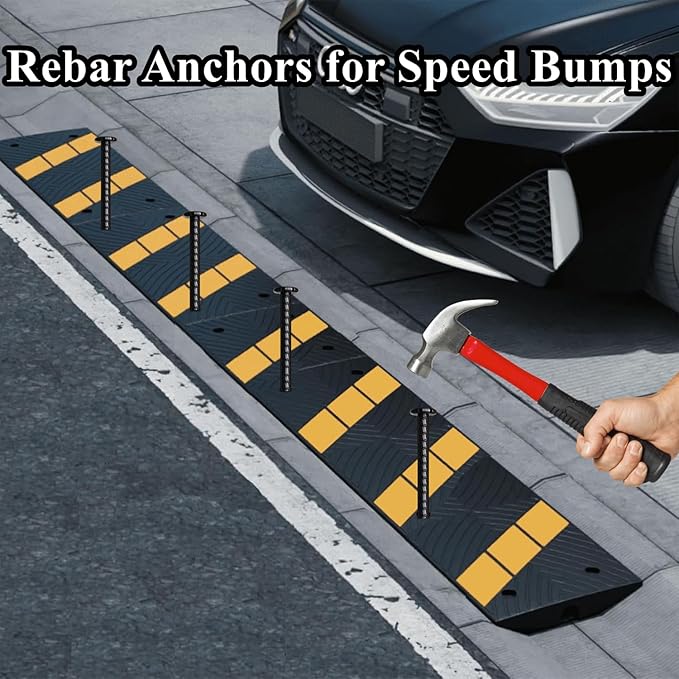 16 Inch Rebar Stakes 10 Pack Heavy Duty Ground Anchors 1/2 Inch Diameter Galvanized Steel Asphalt Anchoring Metal Spikes for Speed Bump Parking Curb and Camping Tent