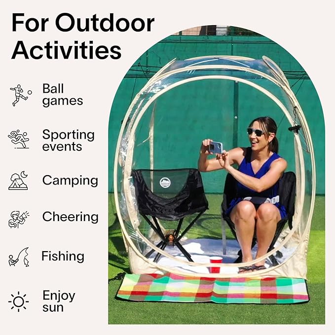 EighteenTek Sports Instant Tent Shelter - Outdoor Bubble Sun Shelter Pop Up - Clear Patent Pending Protected Design (63x63x63H)