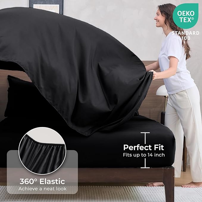 HEVUMYI Black 120x98 Oversized King Comforter Set - 7-Piece All Season Bed in a Bag Oversized King Ultra Soft Bedding Set with 120 x 98 Comforter Flat Sheet Fitted Sheet Pillowcases Pillow Shams