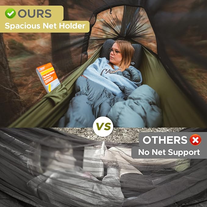Sunyear Camping Hammock Tent - Portable Hammocks with Mosquito Net (Single/Double 500lbs Capacity) - Spacious &amp Anti-Rollover Design with 2 Tree Straps for Hiking Backpacking Indoor/Outdoor Use