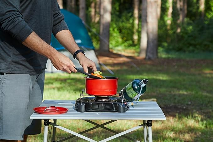 Coleman PowerPack 7500 BTU Propane Camping Stove Portable Adjustable Burner with Precise Temperature Control Fits 12-Inch Pan Great for Camping Hunting Backpacking Tailgating &amp More