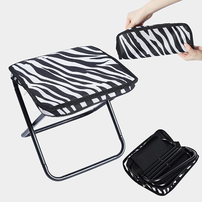 Collapsible Stool Camping Folding Stools: 1.1lbs Lightweight Portable Foot Stool Load 300lbs - 10.5 Inch Camping Chair Fishing Hiking Gardening Beach BBQ with Carry Bag Easy Transport (Stripe)