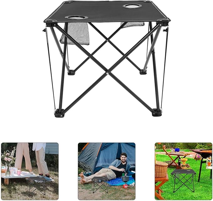 Portable Folding Camping Table with Cup Holders for Outdoor Activities for Picnics Beach BBQ and Travel Compact Side Table for Easy Carrying