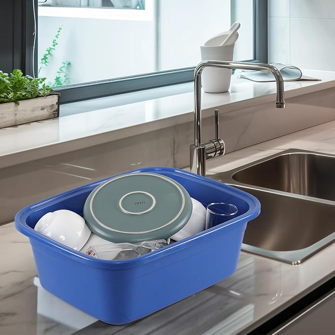 18 Quart Plastic Wash Basin 3 Pack Rectangular Dishpan Tub Dark Blue