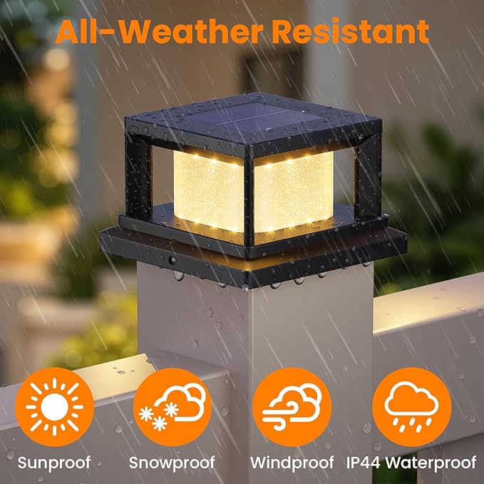 Mlambert 8 Pack Solar Post Lights Outdoor 2 Modes LED Fence Cap Light for 4x4 Post Waterproof Deck Light Patio Garden Decor Warm/Cool White Black