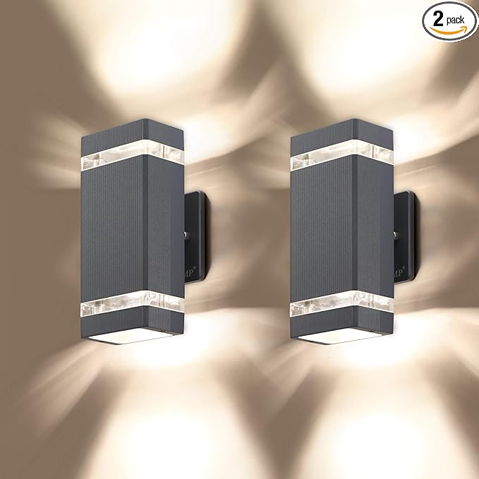 LMP 2 Pack LED Square Up and Down Lights Outdoor Wall LightBody in Aluminum Waterproof Outdoor Wall Lamps3000k 5W with Certificate ETL