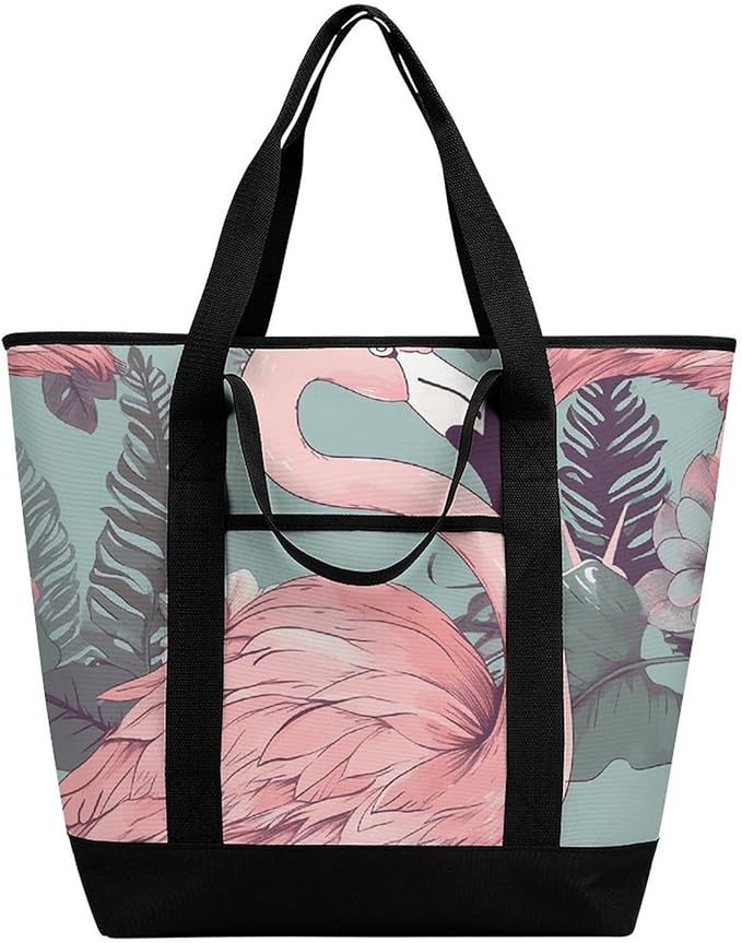 Insulated Shopping BagLarge Reusable Cooler Bags Flamingo2 Printed Foldable Shopping BagTravel Waterproof Shoulder Bag