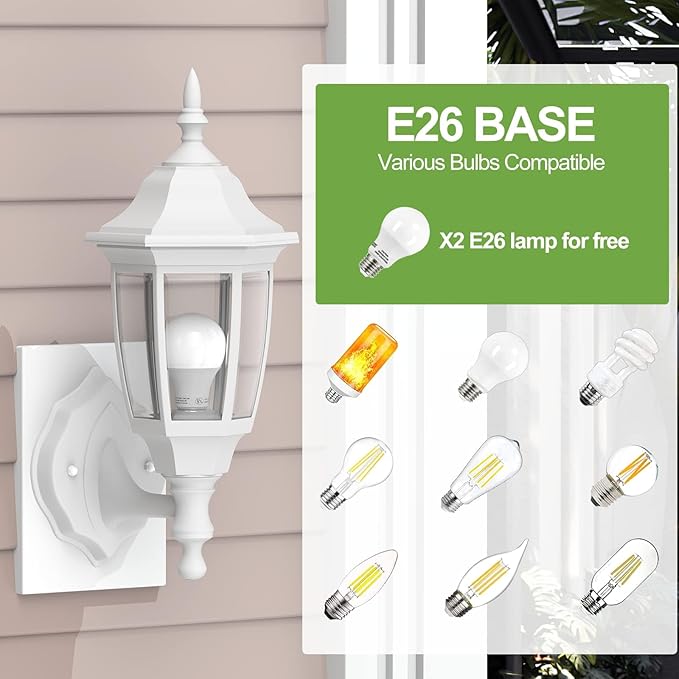 EMART Dusk to Dawn Plastic Outdoor Wall Light Fixtures with Bulbs Waterproof and Anti-Corrosion Porch Sconces Exterior Lanterns Wall Mount Lamp for Outside Garage Front Door Patio 2 Pack White