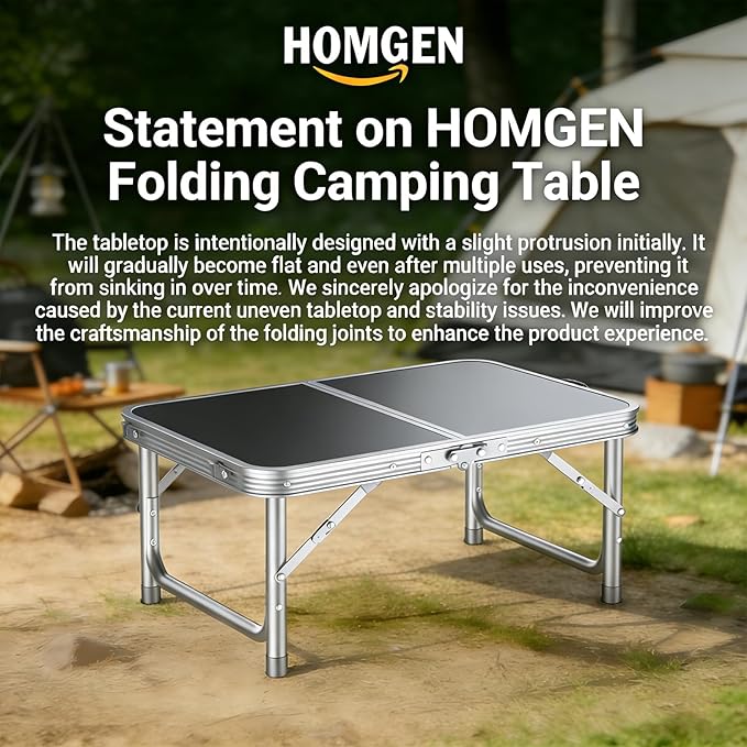 HOMGEN Portable Small Folding Table-3 Heights Adjustable [30/20/10] Inch Foldable Camping Table-Durable Load-Bearing Up to 66lbs Aluminum Foldable Picnic Table-23'' L x 16'' W Size-for Home/RV/Outdoor
