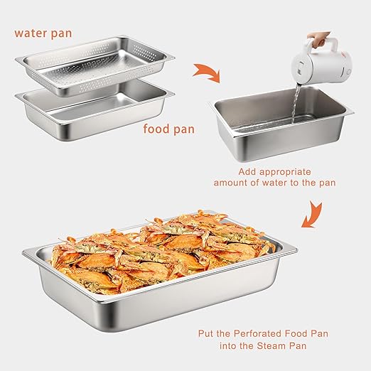 Tioncy 2 Pack Full Size Hotel Pans with Perforated Steam Pan Stainless Steel Steam Table Pan Multifunctional Food Chafing Supplies for Restaurant Kitchen(Half Size 2.5 Inches 4 Inches)