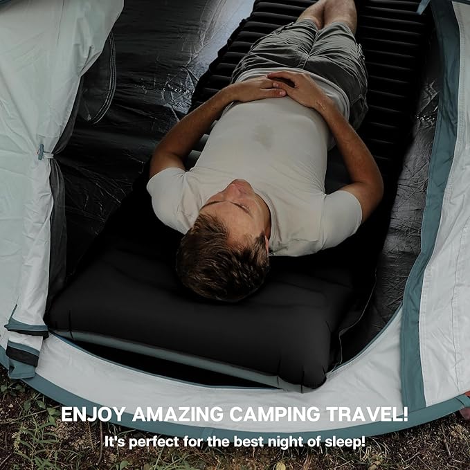Inflatable Sleeping Pad for Camping Ultralight Camping Mat Air Mattress Built-in Pump Durable Waterproof Compact Sleeping Mat for Outdoor Backpacking Hiking Black