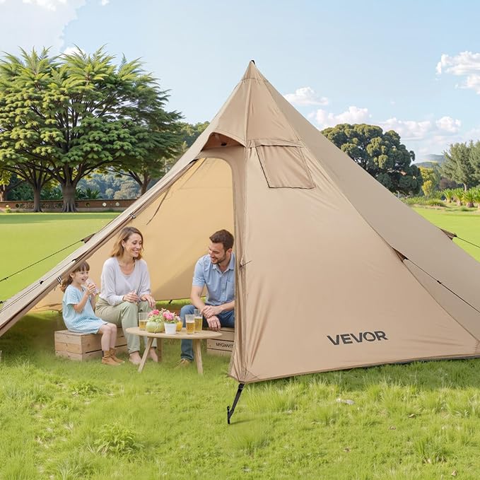 VEVOR Hot Tent Camping Tipi Hot Tents with Stove Jack Portable Winter Camping Tents with Snow Skirt Easy Setup Waterproof 4 Season Shelter Tents for Fishing Backpacking