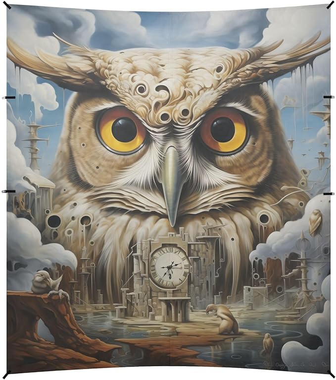 Beach Tent Sun Shelter Surrealism Owl House Clock Lightweight &amp Easy Setup Beach Shade Canopy for Camping Fishing