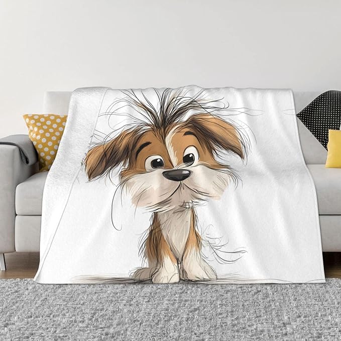 Scribbled Puppy 60x50 Printed Soft Fleece Blanket for Sofa Bed and Camping - Cozy Blanket for Travel Picnics Nighttime Use