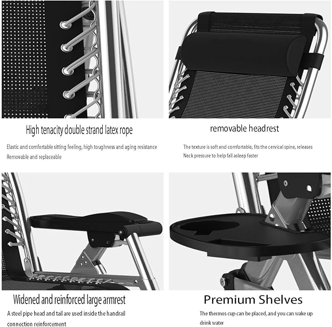 Oversized Padded Zero Gravity Chair Folding Outdoor Recliner Adjustable No Installation Easy to Carry Strong Load-Bearing for Gardens Balconies Camping(Grey)