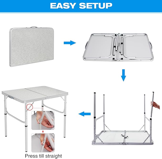 RedSwing Aluminum Folding Table 3 Feet Adjustable Height Lightweight and Portable Camping Table 36x24 Inches