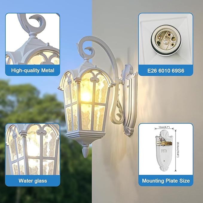 Outdoor Wall Lights for Porch Patio Yard - 17.1'' H White Exterior Wall Lighting Fixtures Waterproof &amp Anti-Rust Outside House Light Wall Mount Lantern Sconce