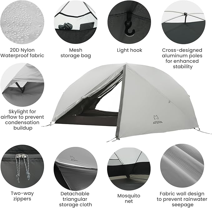 ATEPA Voyage 1-2 Person Backpacking Tent 4 Season Ultralight Camping Tent 4000mm Waterproof Double Layer Cold Wearther Easy Set Up Tent for Family Camp Hiking Hunting Outdoor Mountaineering Travel