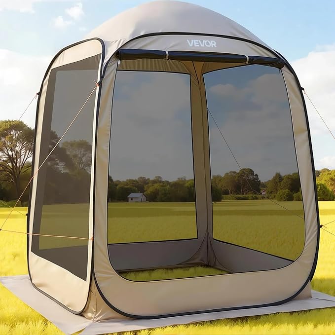 VEVOR 6 x 6 ft Pop up Screen House Tent 4-6 Person Portable Screen Gazebo with Carry Bag Netting Sides &amp Ground Stakes Quick Setup Screened Canopy for Garden Patio &amp Backyard and Outdoo