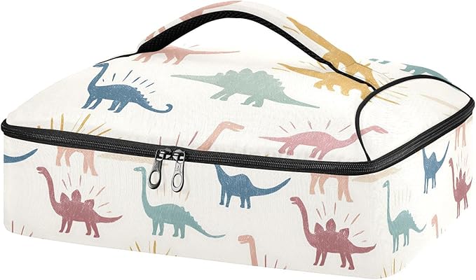 Casserole Carrier Cartoon DinosaurInsulated Casserole Carrier for Hot or Cold Food Thermal Lunch Tote for Potluck Parties Picnic Beach Fits 9 x 13 Inches Baking Dish