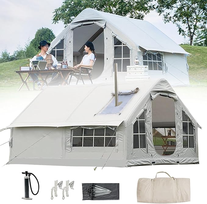 Inflatable Tents for Camping Large Inflatable Camping Tent with Hand Pump Easy Setup Tents for 6-10 People Portable Glamping Tent for Family Weekend Camping