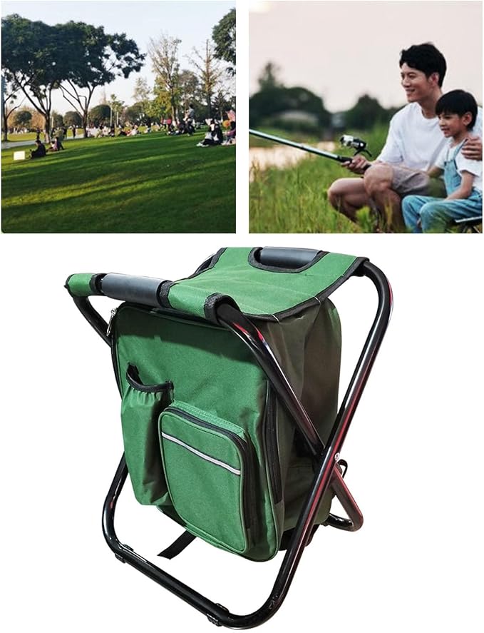 Camping Stool Mini Portable Folding Stool Folding Backpack Stool High Capacity Thickened Oxford Cloth Tool Bag Chair Cooler Bag for Outdoor Camping Fishing