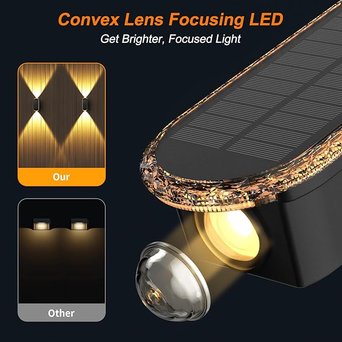 Ellasay 8 Pack Fence Lights Solar Powered Up and Down Focus LED Solar Wall Lights Outdoor IP67 Waterproof Solar Lights for Outside Patio BackyardPorchRailing3 Color Modes