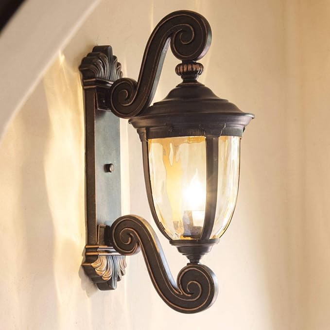 John Timberland Bellagio European Outdoor Wall Light Fixture Bronze Scroll 24 Champagne Hammered Glass Decor for Exterior House Porch Patio Outside Deck Garage Yard Front Door Garden Home