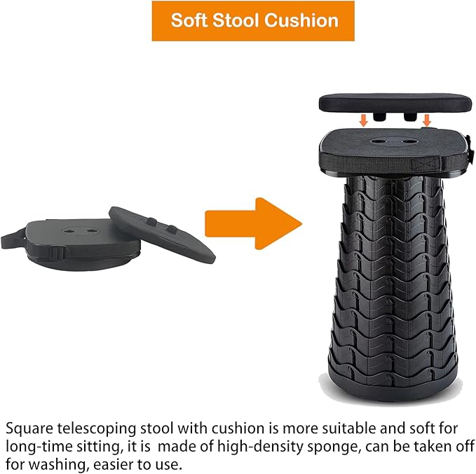Collapsible Camping Stool with Seat Cushion &amp Nylon Bag Square Portable Telescopic Stool Lightweight Sturdy Foldable Stool for Camp Fishing Picnic Max Load 550 lb