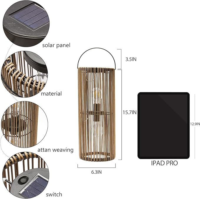 Solar Lanterns Outdoor Waterproof Hanging Rattan Weaving Solar Garden Lanterns Solar Powered with HandleDecorative Retro Rattan Lights for Garden / Yard / Patio / Porch.