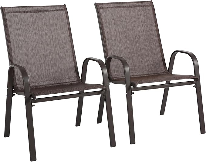 Set of 2 Outdoor Patio Chairs for Relaxation and Comfort Breathable Design for Garden Beach or Camping Brown