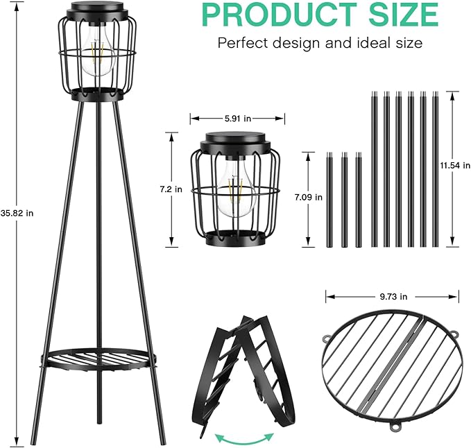 2 Pack Solar Lights with Plant Stand Outdoor Floor Lamp Waterproof Solar LED Edison Bulb Floor Lamps for Patio Porch Deck Yard Garden Decor
