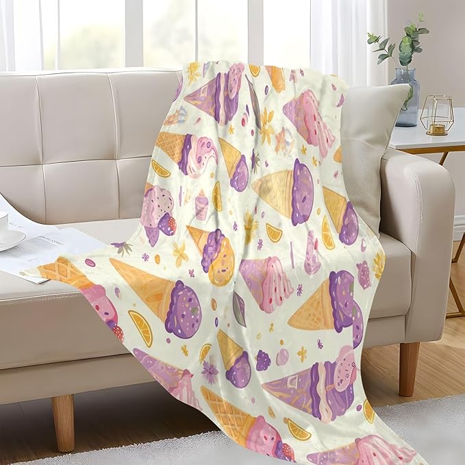 Blankets For Couch Ice Cream Purple Yellow Blankets For Adults 50'' x 70''