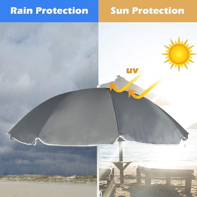 Double Folding Camping Chair W/Umbrella Fold Up Table Beverage Holder Carrying Bag Cooler for Patio Pool Park Outdoor Beach Picnic Portable (Grey)