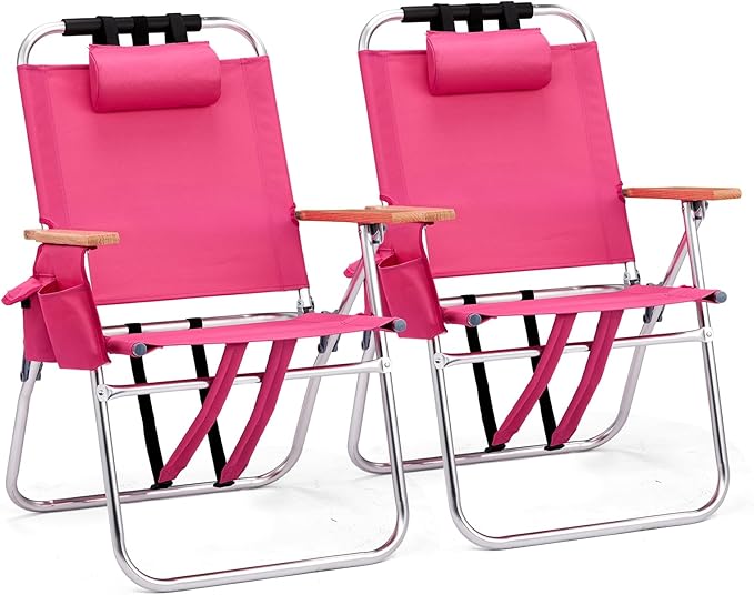 Bonnlo Lightweught 17 Backpack Beach Chair Tall Beach Chairs for Adults Portable with Adjustable Straps 3-Position Reclining Cup Holder High Beach Chairs for Beach