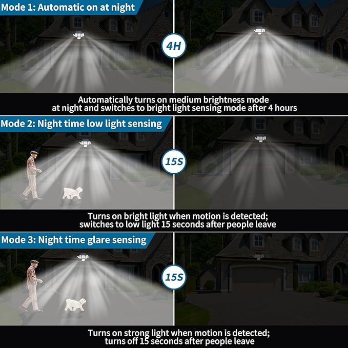 6 Adjustable Heads Solar Lights Outdoor Waterproof Motion Sensor Outdoor Lights Super Bright 3 Modes 2400mAh 360° Illumination Security Flood Light for Patio Yard Garden-1 Pack