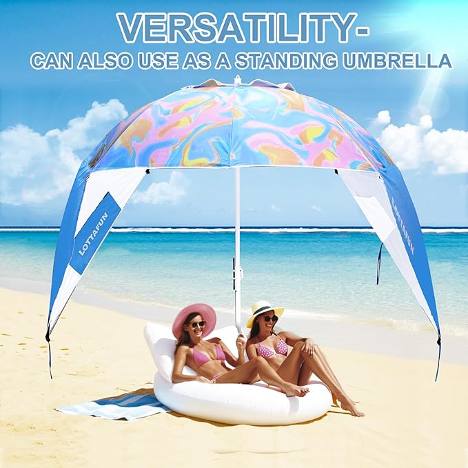 Beach Shelter Umbrella Premiere UPF 50+ Umbrella Shelter for Sun and Rain Protection for Adult (10-FootBlue Stripe)