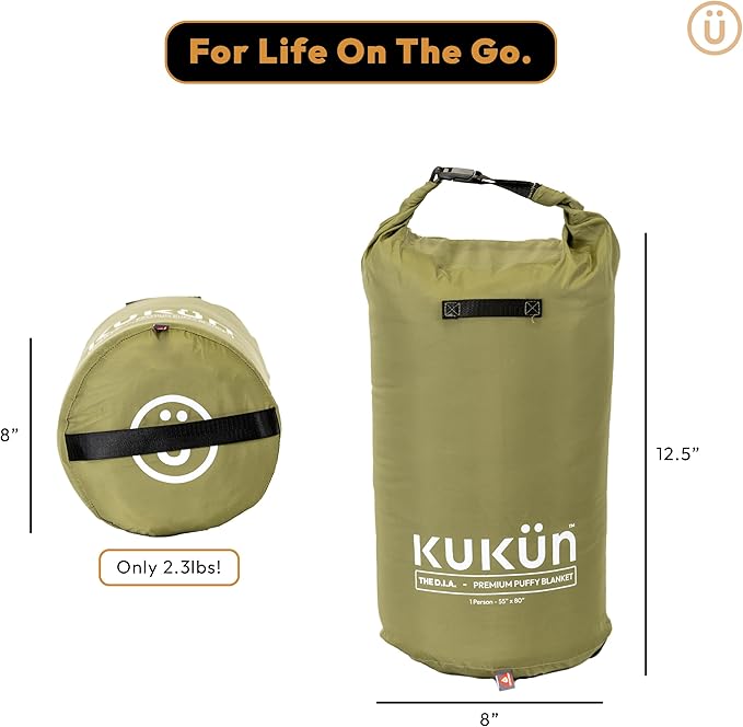 Versatile Packable Outdoor Camping Blanket Puffy Blanket Primaloft® Insulation Warm Durable Lightweight Waterproof Oversize Beach Stadium and More! 55x80 (Olive Branch)
