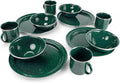GSI Outdoors Pioneer Enamel 12 Pieces (4-Person) Dish Set I Enamelware Dishes Including Plates Bowls and Mugs for Camping Outdoors RV Camp Green