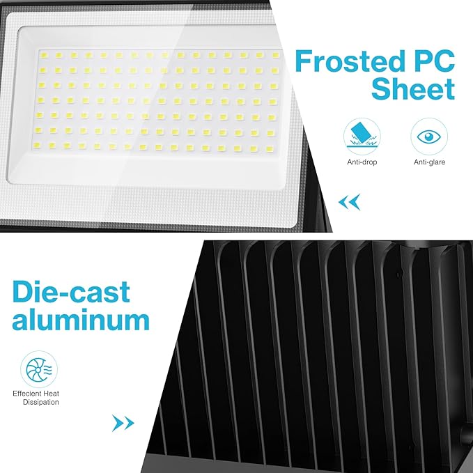 Olafus 130W Flood Lights Outdoor 13000lm LED Work Light Plug in 6500K Daylight White Led Flood Light Outdoor IP66 Waterproof Security Lights for Yard Garage Stadium 4 Pack