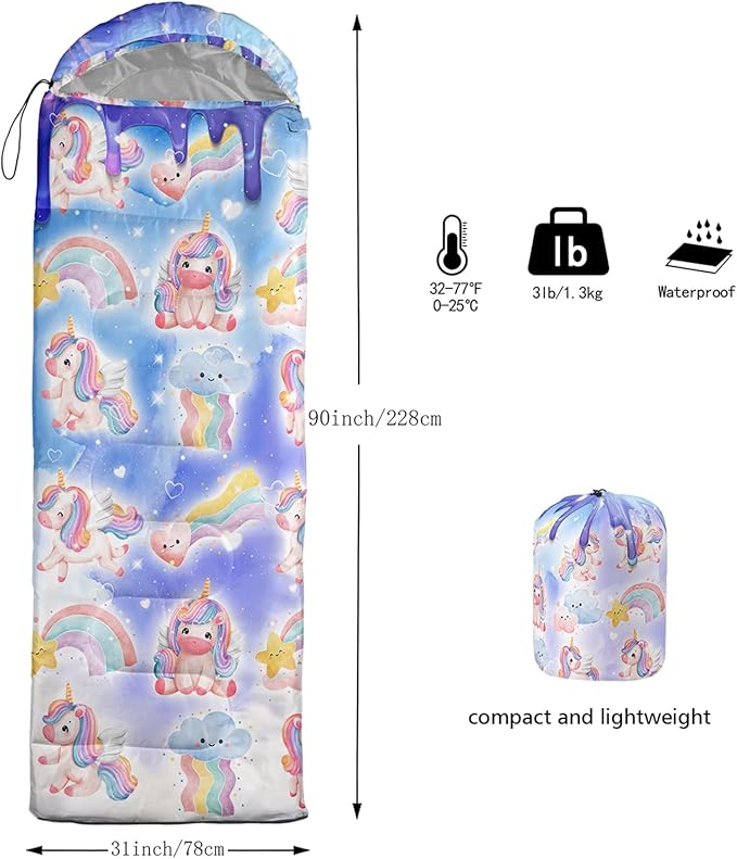AILONEN Cartoon Camping Sleeping Bag for Boys Girls AdultsLightweight &amp Waterproof3 Season Warm &amp Cold WeatherPortablePrinted Sleeping BagTravelingCampingHiking